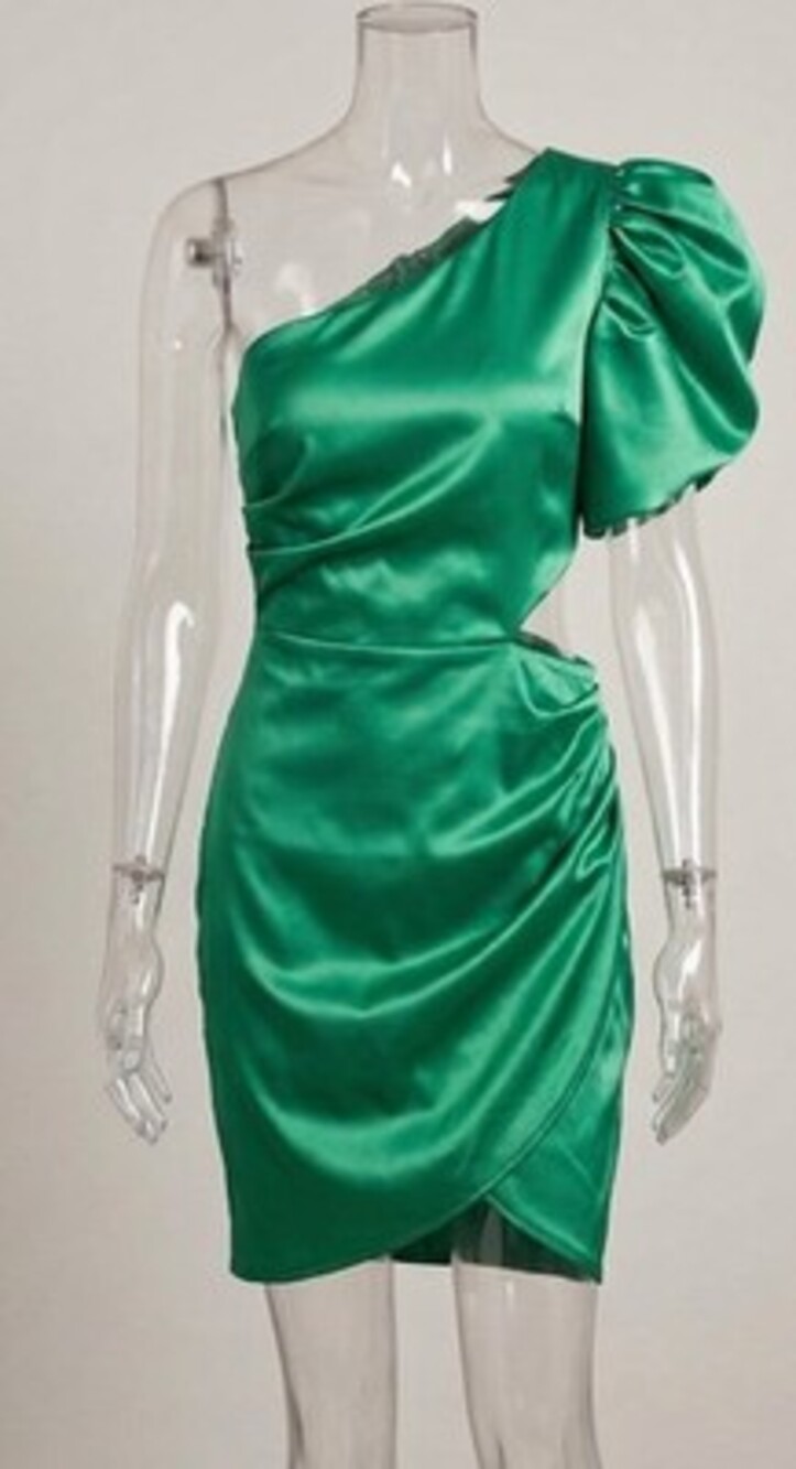 Do + Be NWT One Shoulder Cocktail Dress Classic Elegant Small Paris Green